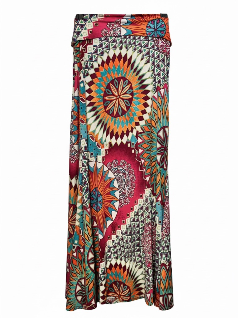 Printed Bohemian Maxi Skirt in Burgundy Multi